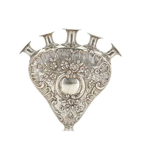 Rare Antique Set of 3 Ornate Rose Vases - Hanau Silver German Rococo 1800s - Picture 4 of 12